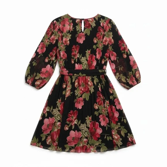 Soft Surroundings Ondine Pleated Mini Dress Black Pink Petals PS NWT - Picture 2 of 8